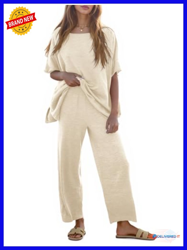2 Piece Knit Lounge Set Wide Leg Pants Tracksuit